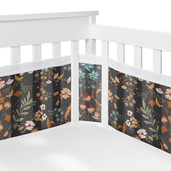 Boho Floral Wildflower Black and Orange Collection Sweet Jojo Designs + BreathableBaby Breathable Mesh Crib Liner