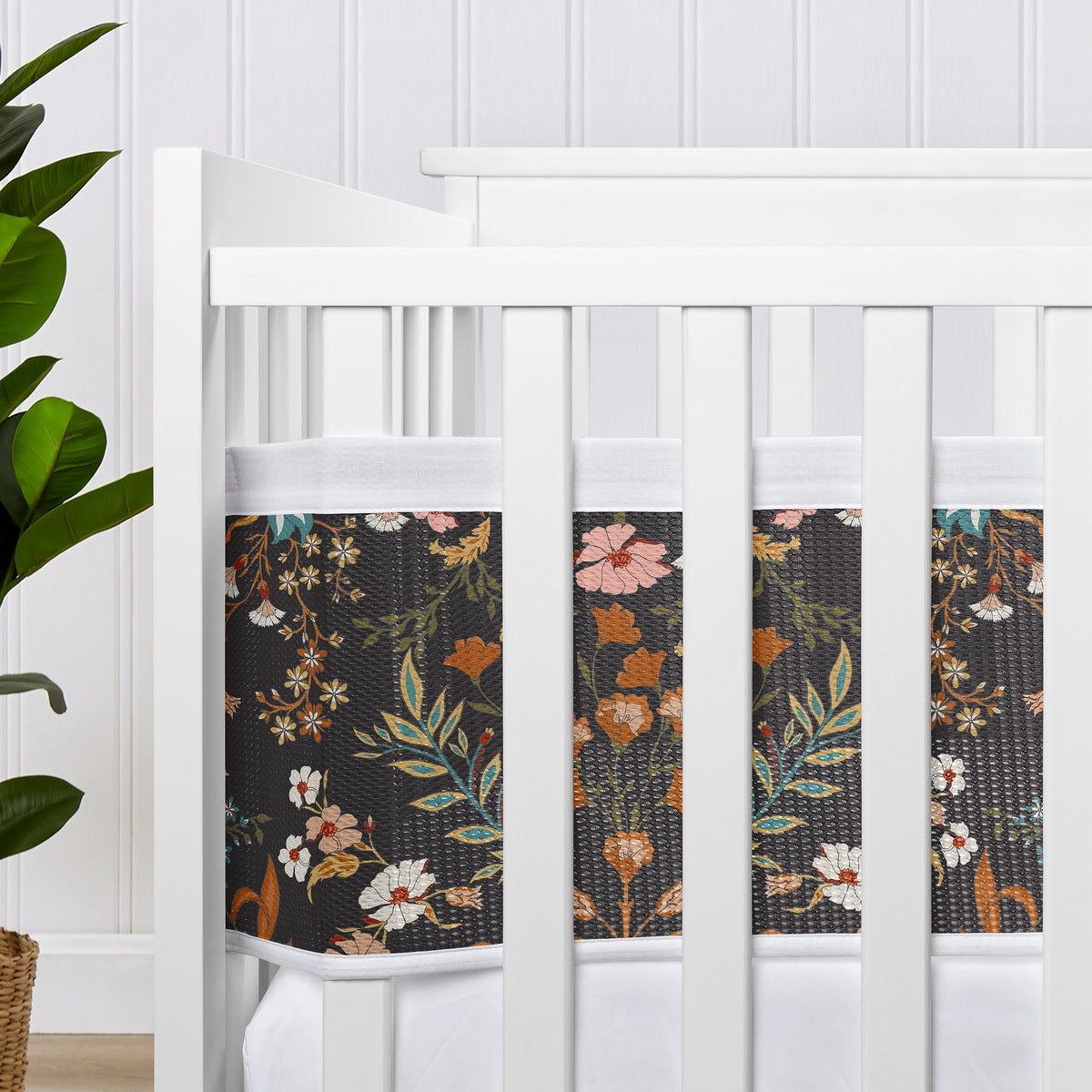 Boho Floral Wildflower Black and Orange Collection Sweet Jojo Designs + BreathableBaby Breathable Mesh Crib Liner