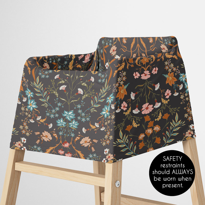 Boho Floral Wildflower Black and Orange Collection Multi Use Baby Car Seat and Nursing Cover