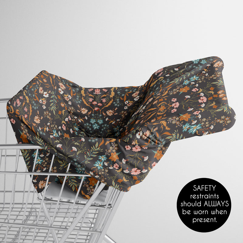 Boho Floral Wildflower Black and Orange Collection Multi Use Baby Car Seat and Nursing Cover