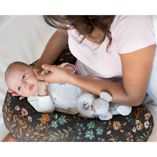 Boho Floral Wildflower Black and Orange Collection Nursing Breastfeeding Pillow Cover