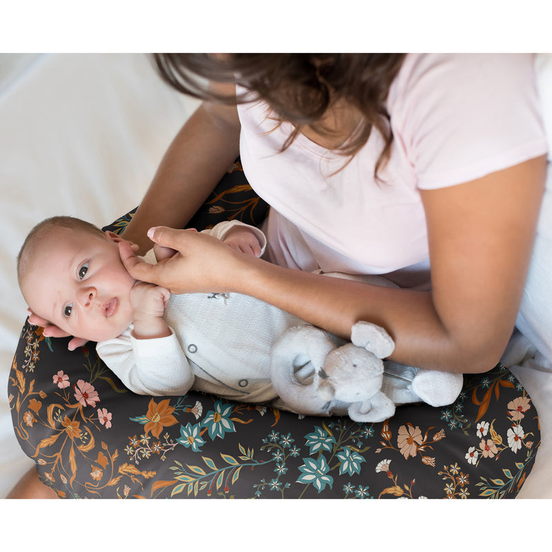 Boho Floral Wildflower Black and Orange Collection Nursing Breastfeeding Pillow Cover