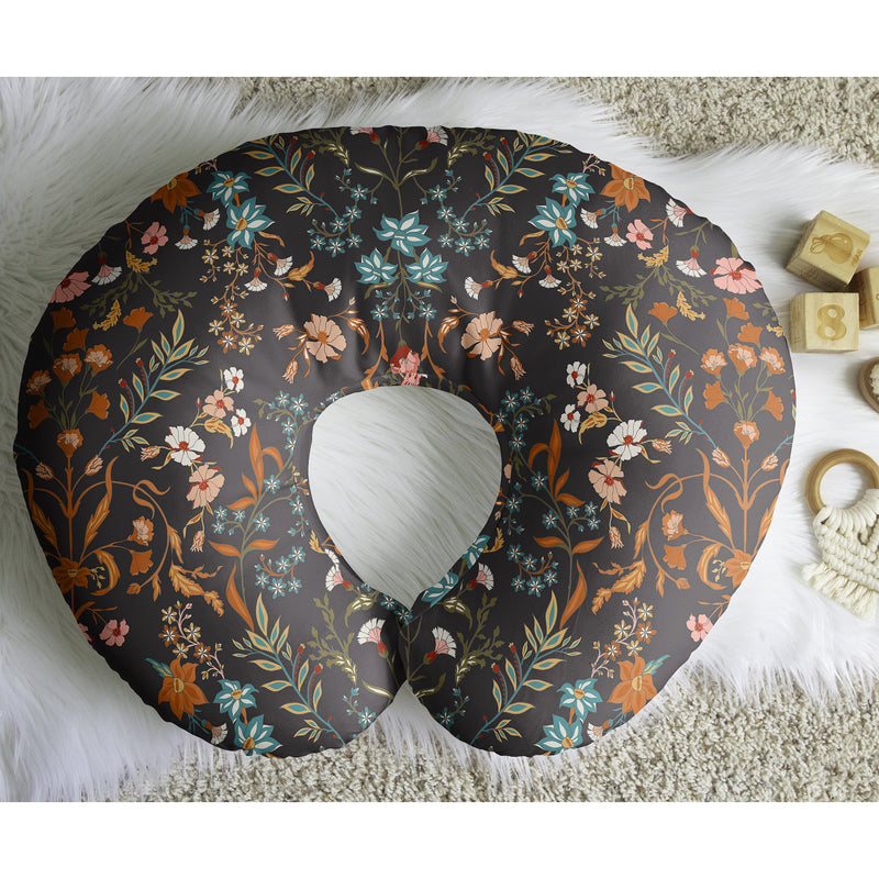 Boho Floral Wildflower Black and Orange Collection Nursing Breastfeeding Pillow Cover
