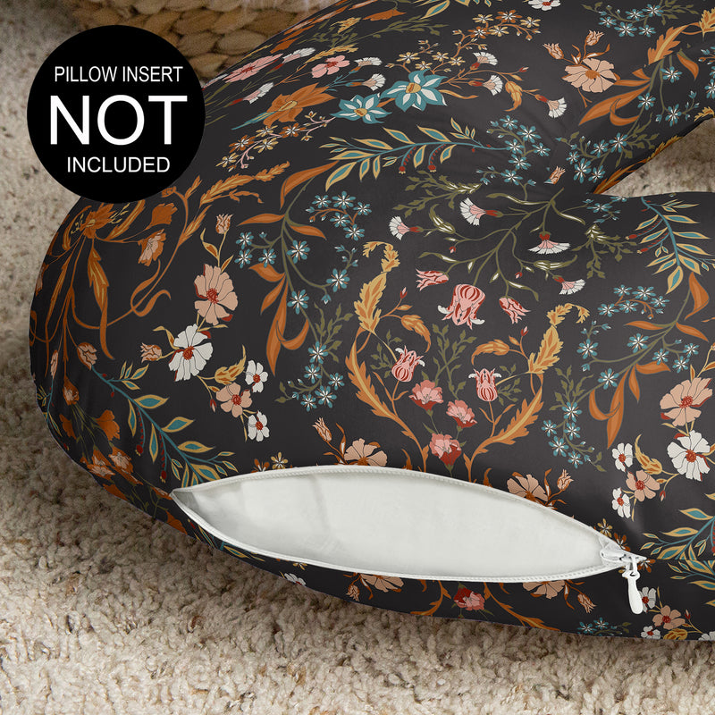 Boho Floral Wildflower Black and Orange Collection Nursing Breastfeeding Pillow Cover