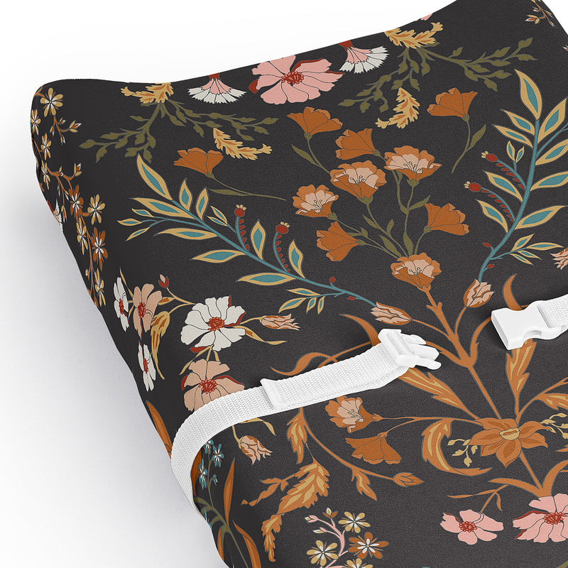 Boho Floral Wildflower Black and Orange Collection Changing Pad Cover Sheet