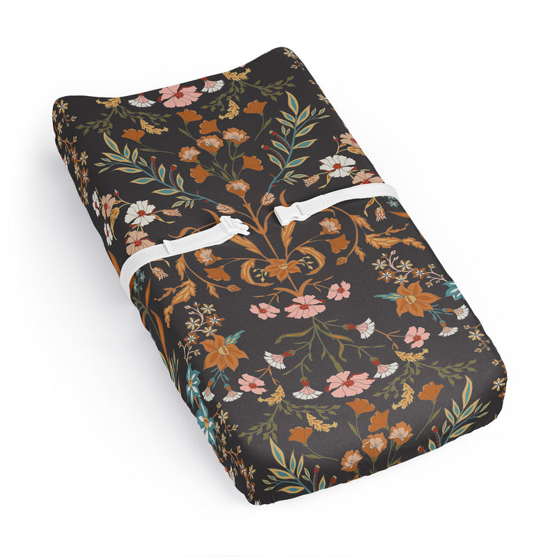 Boho Floral Wildflower Black and Orange Collection Changing Pad Cover Sheet