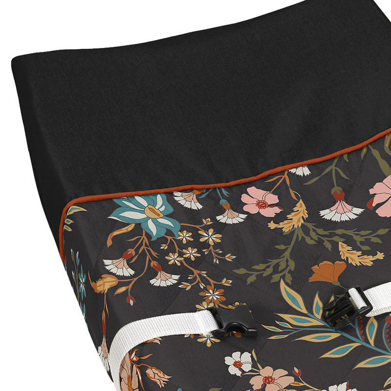 Boho Floral Wildflower Black and Orange Collection Changing Pad Cover