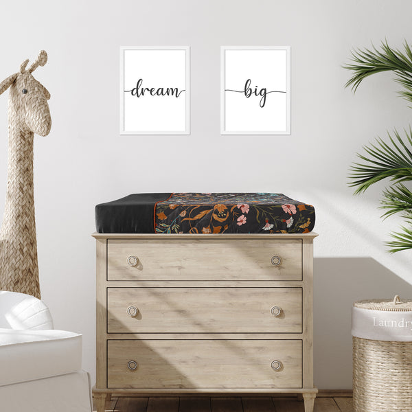 Boho Floral Wildflower Black and Orange Collection Changing Pad Cover alternate view