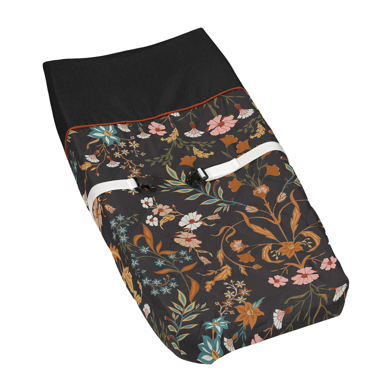 Boho Floral Wildflower Black and Orange Collection Changing Pad Cover