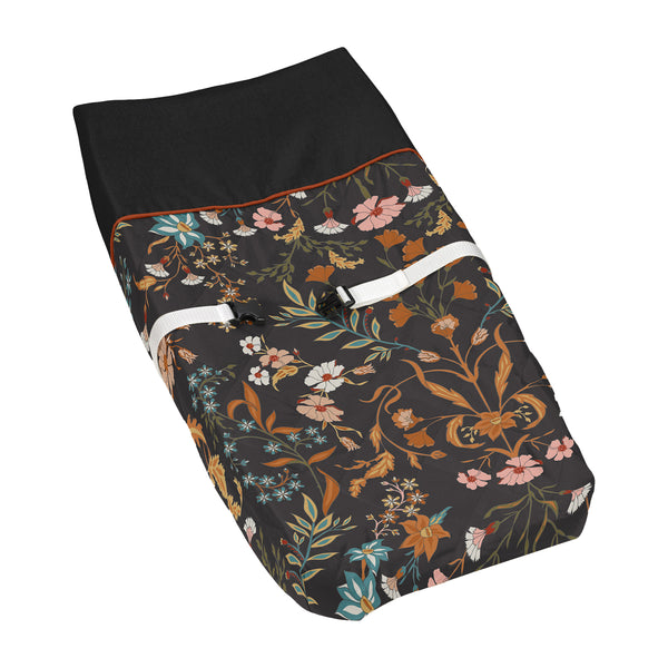 Boho Floral Wildflower Black and Orange Collection Changing Pad Cover