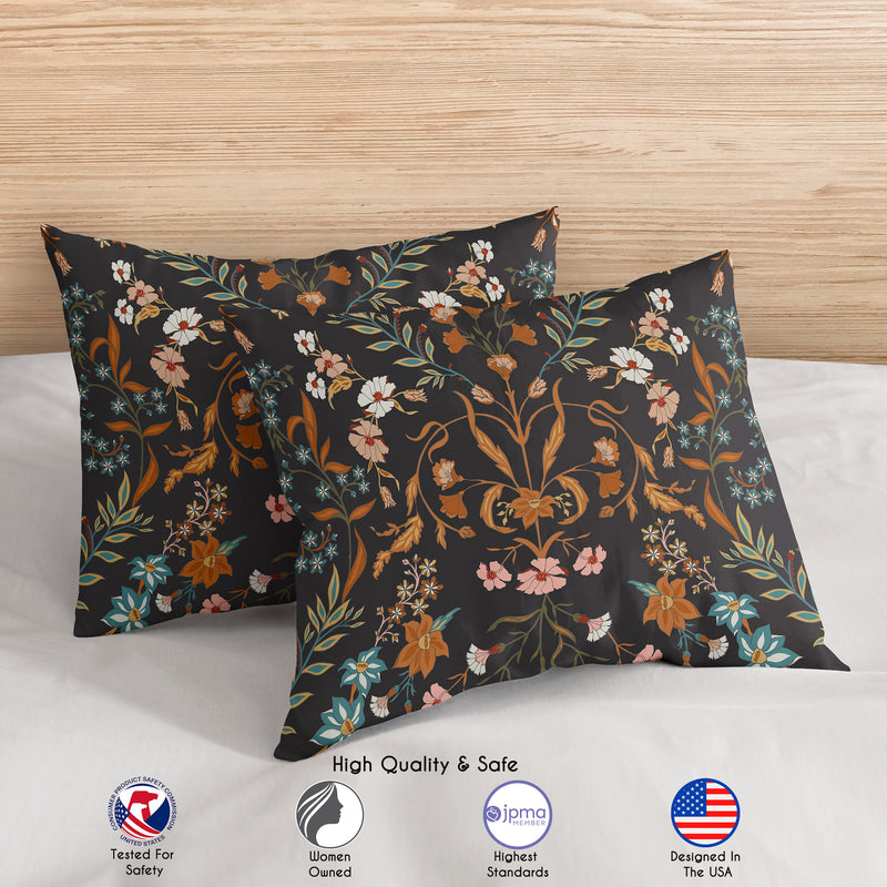 Boho Floral Wildflower Black and Orange Collection Full/Queen Bedding