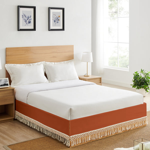 Boho Floral Wildflower Black and Orange Collection Queen Bed Skirt