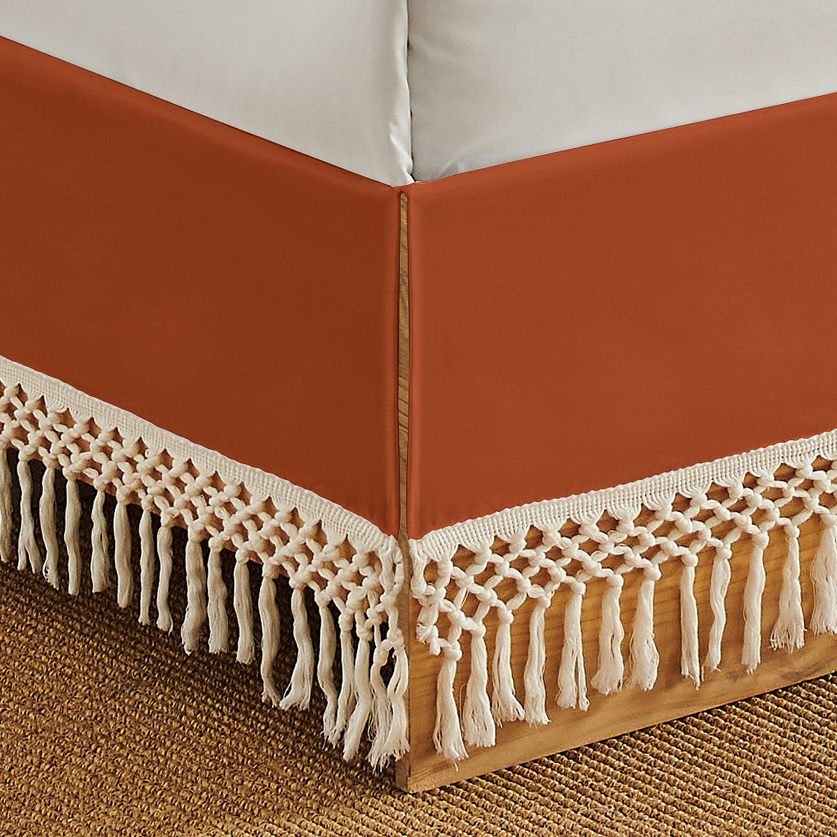Boho Floral Wildflower Black and Orange Collection Queen Bed Skirt