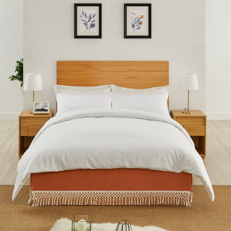 Boho Floral Wildflower Black and Orange Collection Queen Bed Skirt