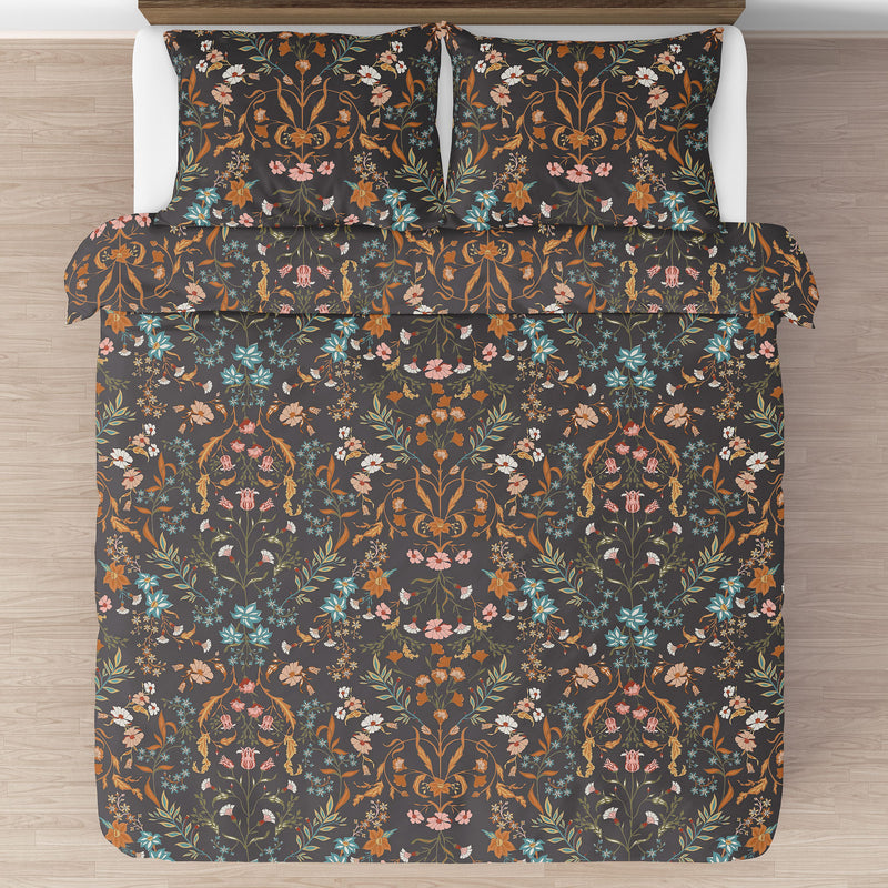 Boho Floral Wildflower Black and Orange Collection Full/Queen Bedding