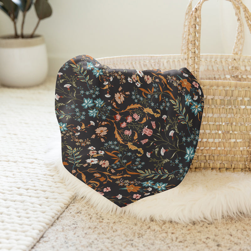 Boho Floral Wildflower Black and Orange Collection Baby Swaddle Blanket