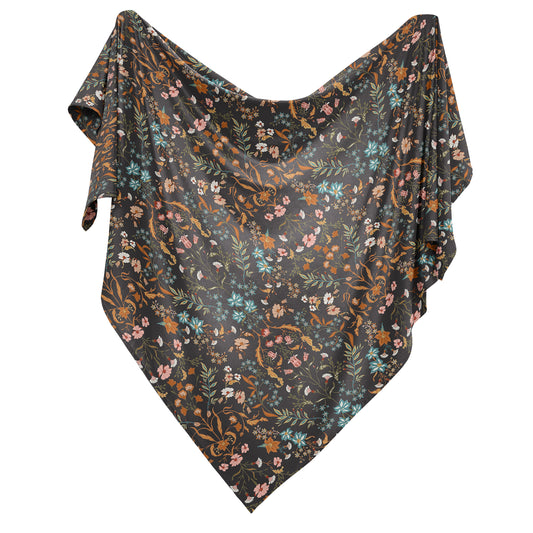 Boho Floral Wildflower Black and Orange Collection Baby Swaddle Blanket