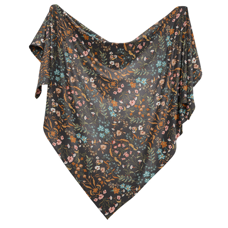 Boho Floral Wildflower Black and Orange Collection Baby Swaddle Blanket