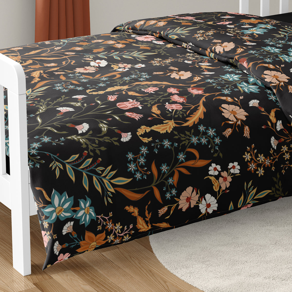 Boho Floral Wildflower Black and Orange Collection Toddler Bedding