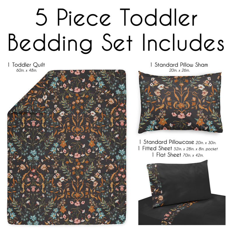 Boho Floral Wildflower Black and Orange Collection Toddler Bedding
