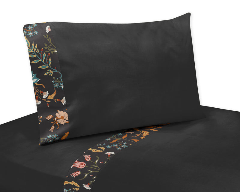 Boho Floral Wildflower Black and Orange Collection Toddler Bedding