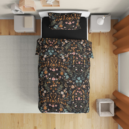Boho Floral Wildflower Black and Orange Collection Toddler Bedding