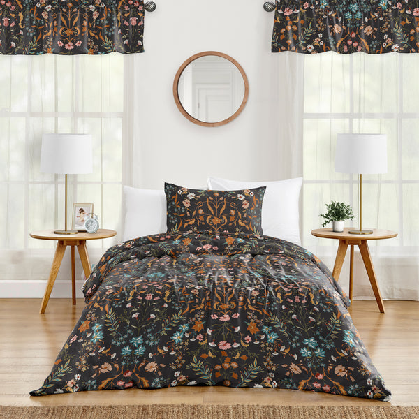 Boho Floral Wildflower Black and Orange Collection Twin Bedding alternate view