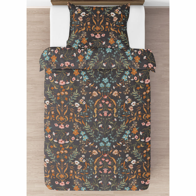 Boho Floral Wildflower Black and Orange Collection Twin Bedding