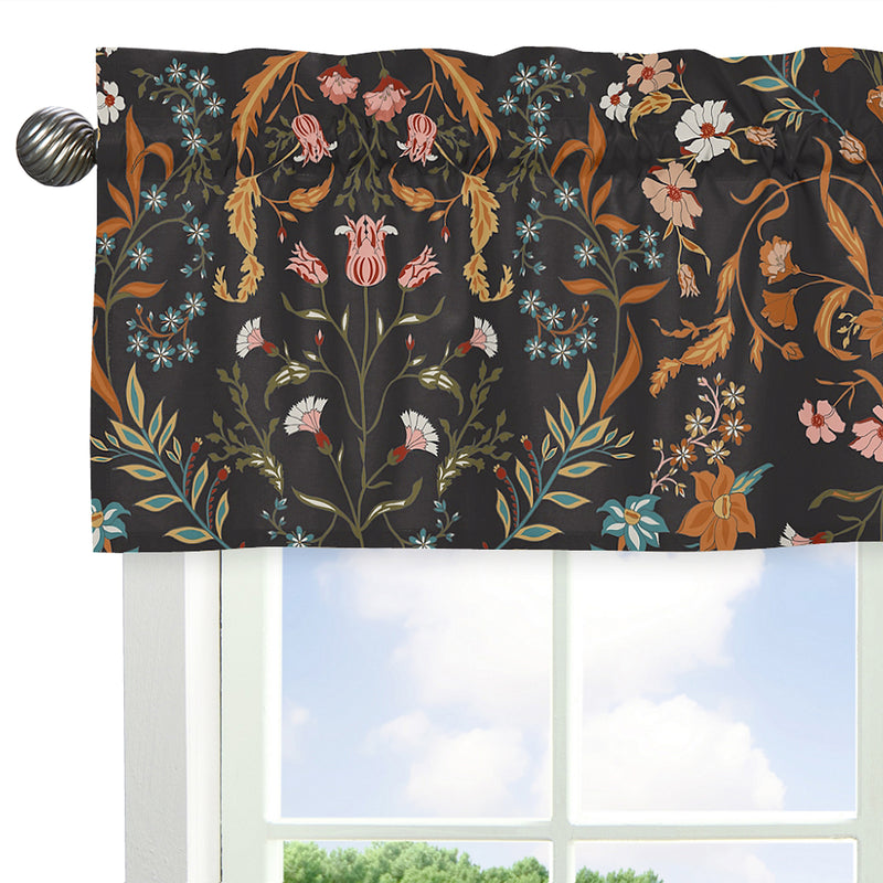Boho Floral Wildflower Black and Orange Collection Window Valance