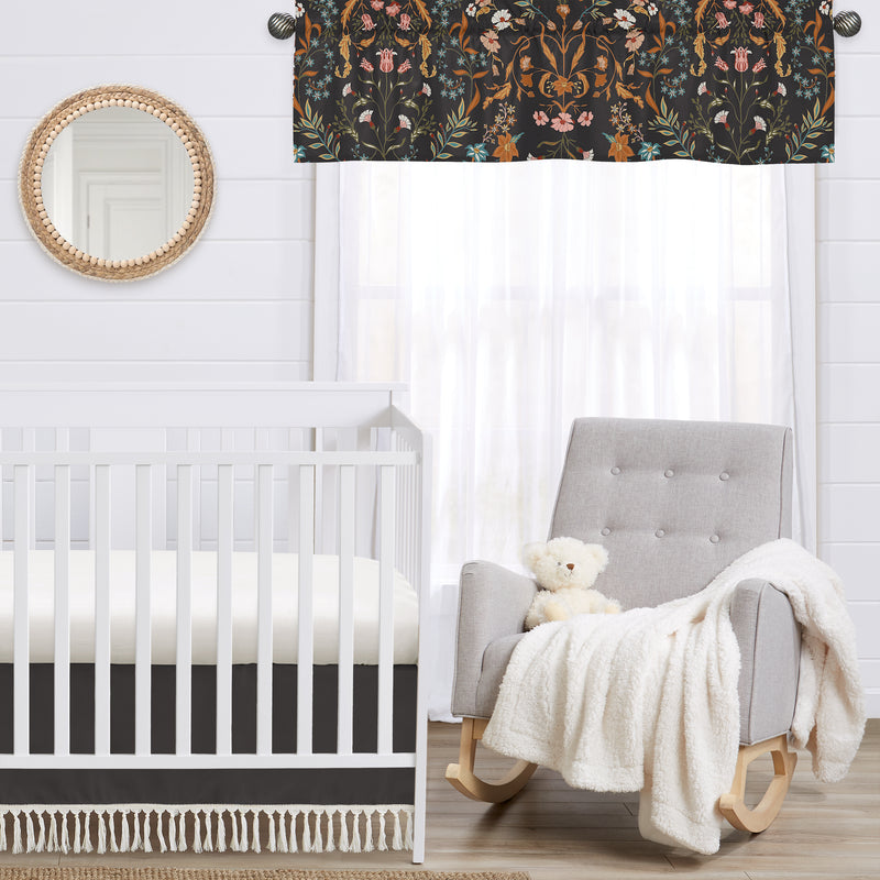 Boho Floral Wildflower Black and Orange Collection Window Valance