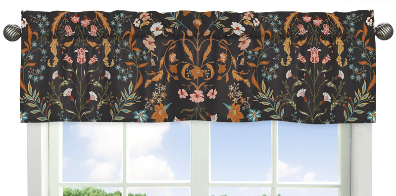 Boho Floral Wildflower Black and Orange Collection Window Valance