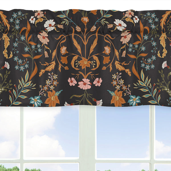 Boho Floral Wildflower Black and Orange Collection Window Valance