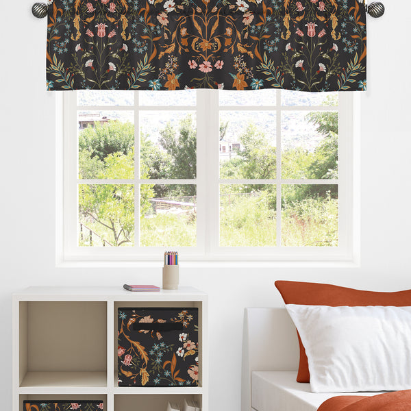 Boho Floral Wildflower Black and Orange Collection Window Valance alternate view
