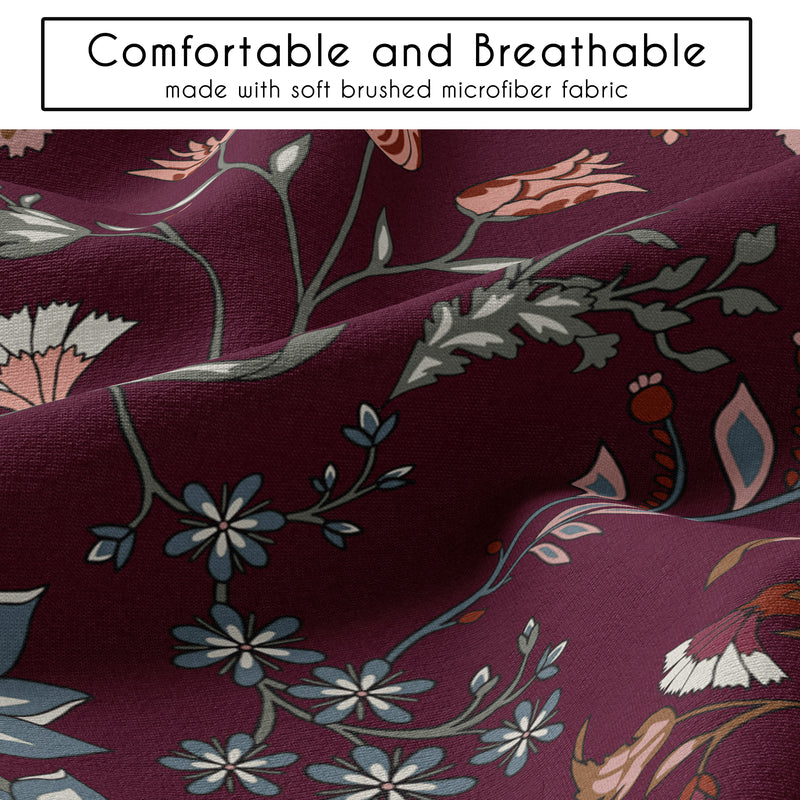 Boho Floral Wildflower Burgundy Red and Orange Collection Queen Duvet Cover Bedding Set