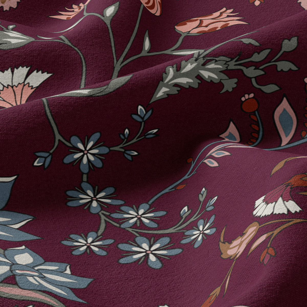Boho Floral Wildflower Burgundy Red and Orange Collection Shower Curtain