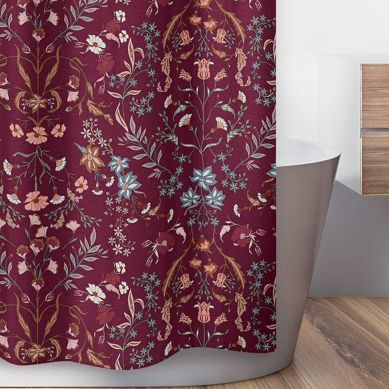 Boho Floral Wildflower Burgundy Red and Orange Collection Shower Curtain