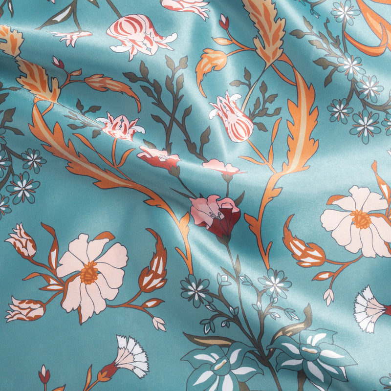 Boho Floral Wildflower Blue and Orange Collection Satin Body Pillow Cover Case