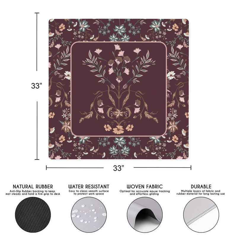 Boho Floral Wildflower Burgundy Red and Orange Collection Mahjong Mat for Table - Shipped Rolled