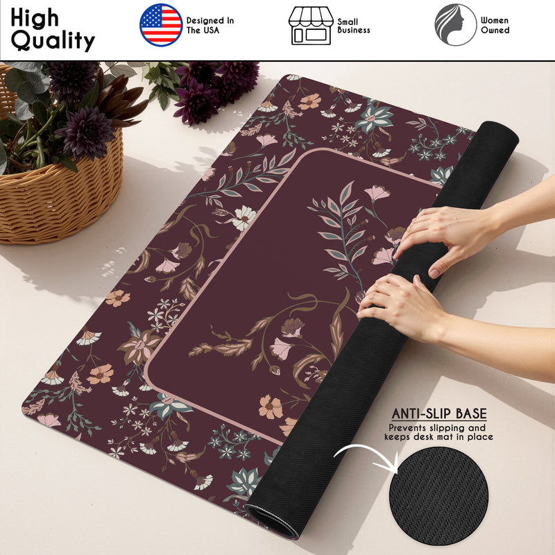Boho Floral Wildflower Burgundy Red and Orange Collection Mahjong Mat for Table - Shipped Rolled