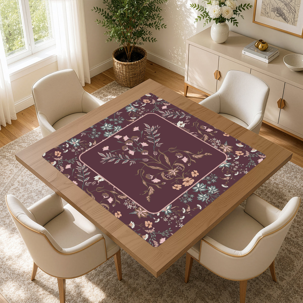 Boho Floral Wildflower Burgundy Red and Orange Collection Mahjong Mat for Table - Shipped Rolled