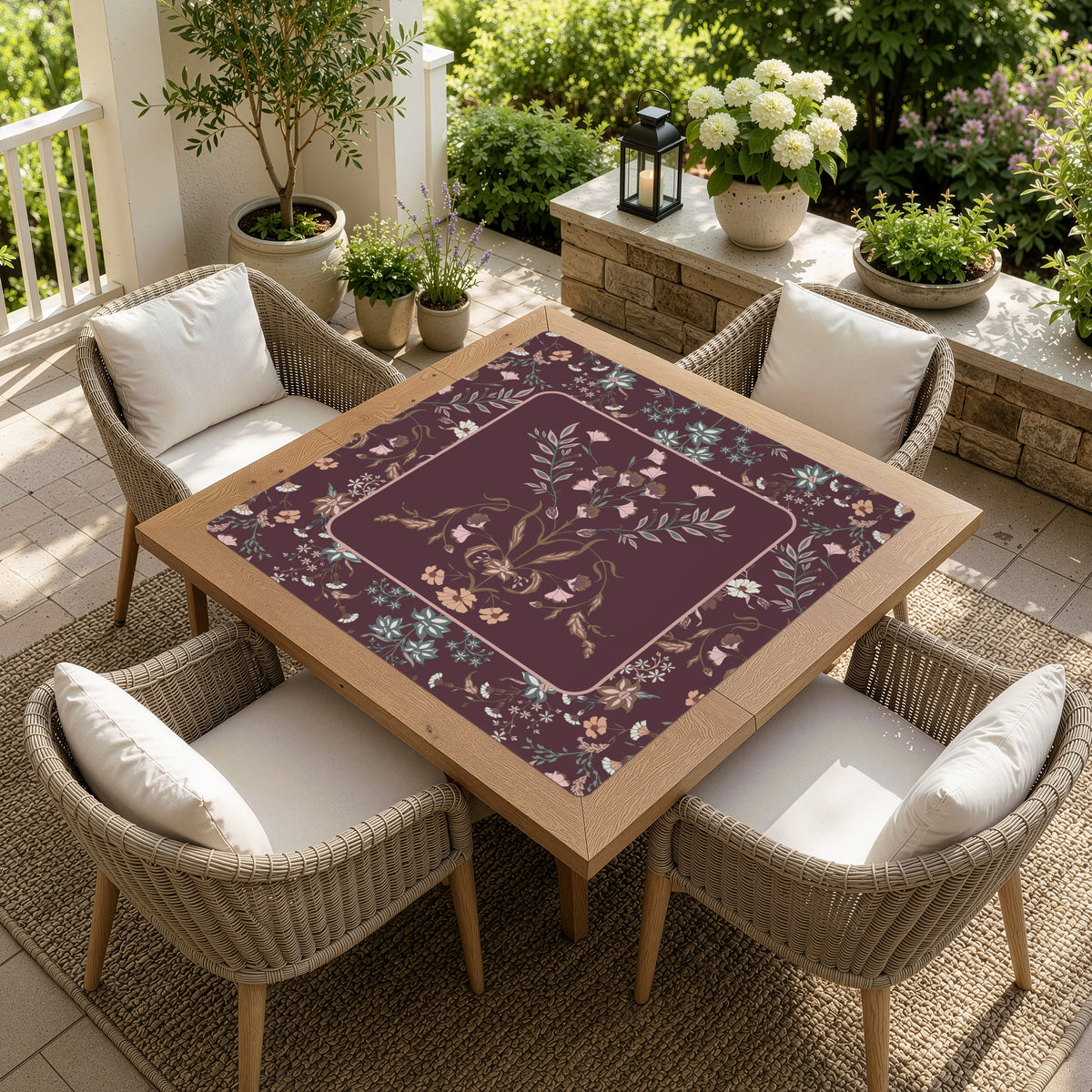 Boho Floral Wildflower Burgundy Red and Orange Collection Mahjong Mat for Table - Shipped Rolled