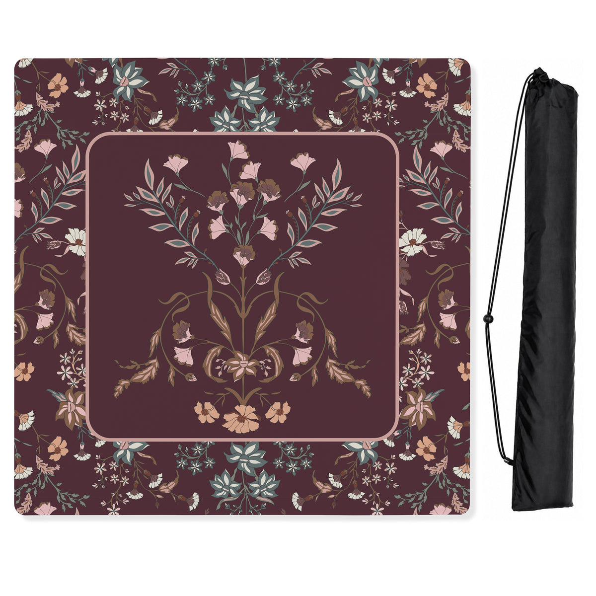 Boho Floral Wildflower Burgundy Red and Orange Collection Mahjong Mat for Table - Shipped Rolled