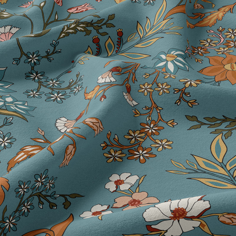 Boho Floral Wildflower Blue and Orange Collection Shower Curtain