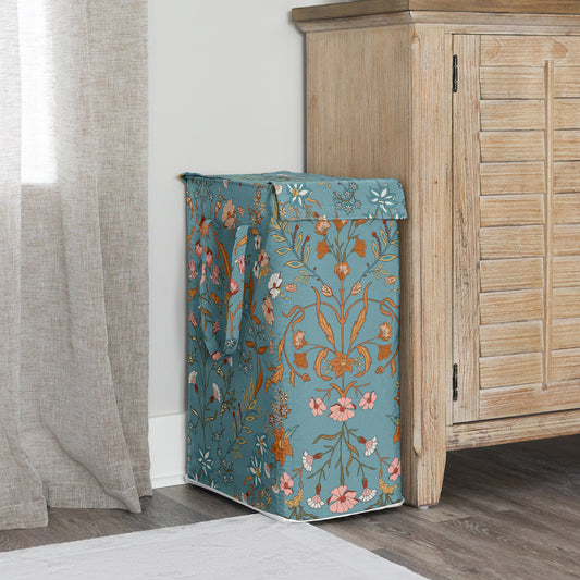 Boho Floral Wildflower Blue and Orange Collection Laundry Hamper with Handles