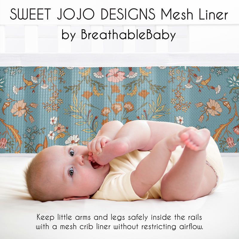 Boho Floral Wildflower Blue and Orange Collection Sweet Jojo Designs + BreathableBaby Breathable Mesh Crib Liner