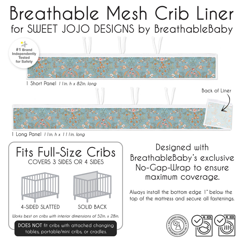 Boho Floral Wildflower Blue and Orange Collection Sweet Jojo Designs + BreathableBaby Breathable Mesh Crib Liner