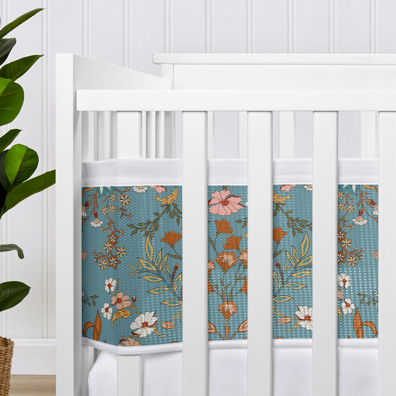 Boho Floral Wildflower Blue and Orange Collection Sweet Jojo Designs + BreathableBaby Breathable Mesh Crib Liner