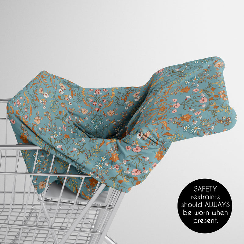 Boho Floral Wildflower Blue and Orange Collection Multi Use Baby Car Seat and Nursing Cover