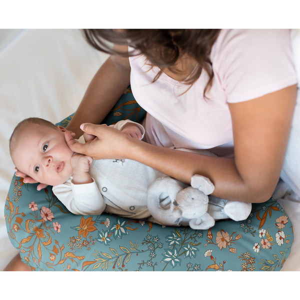 Boho Floral Wildflower Blue and Orange Collection Nursing Breastfeeding Pillow Cover alternate view