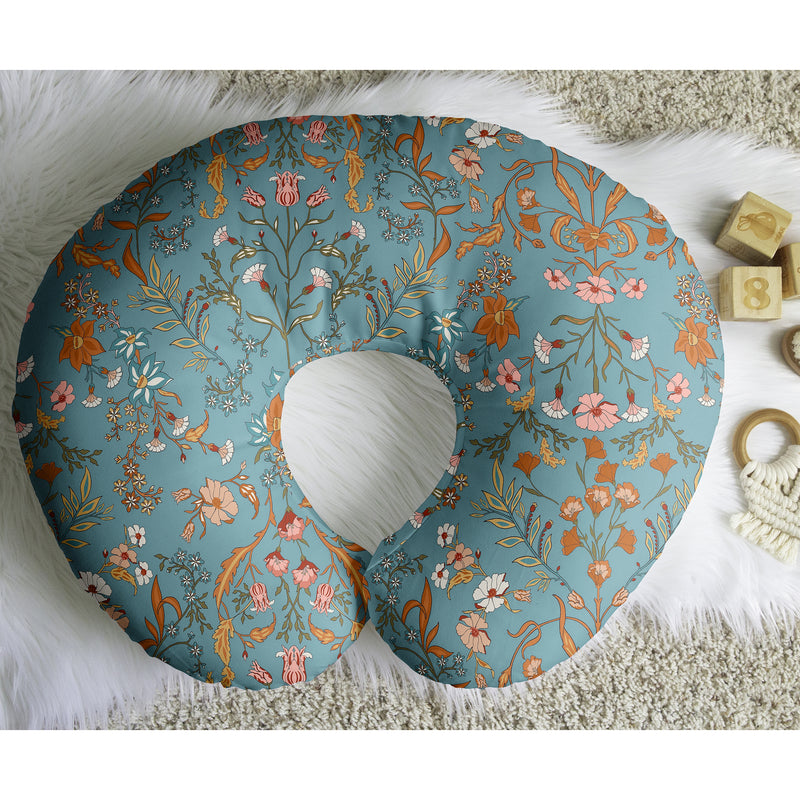 Boho Floral Wildflower Blue and Orange Collection Nursing Breastfeeding Pillow Cover